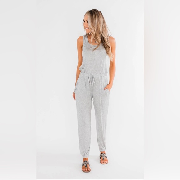 Max Studio Light Gray Sleeveless Jumpsuit - Picture 2 of 12